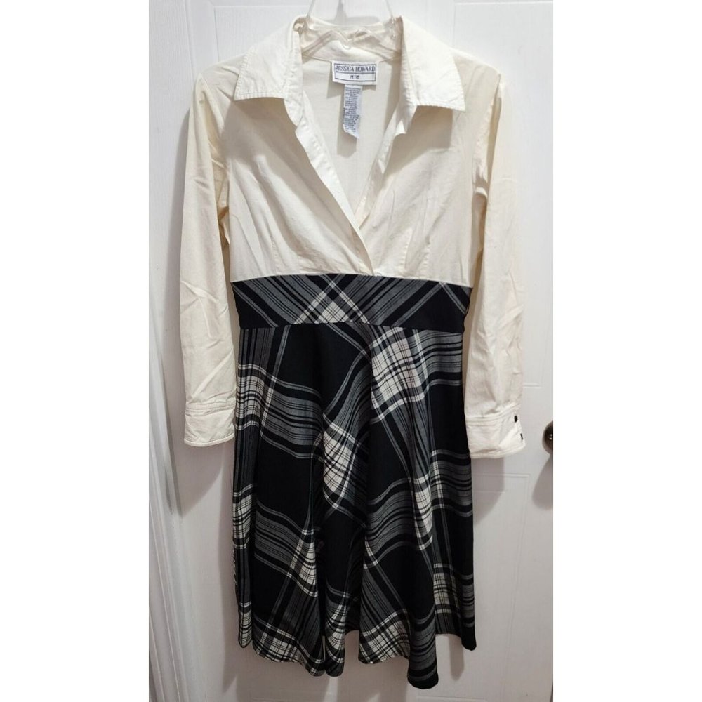 Jessica Howard Women's Long Sleeve Collared V Neck Empire Waist Dress Plaid‎ 10P